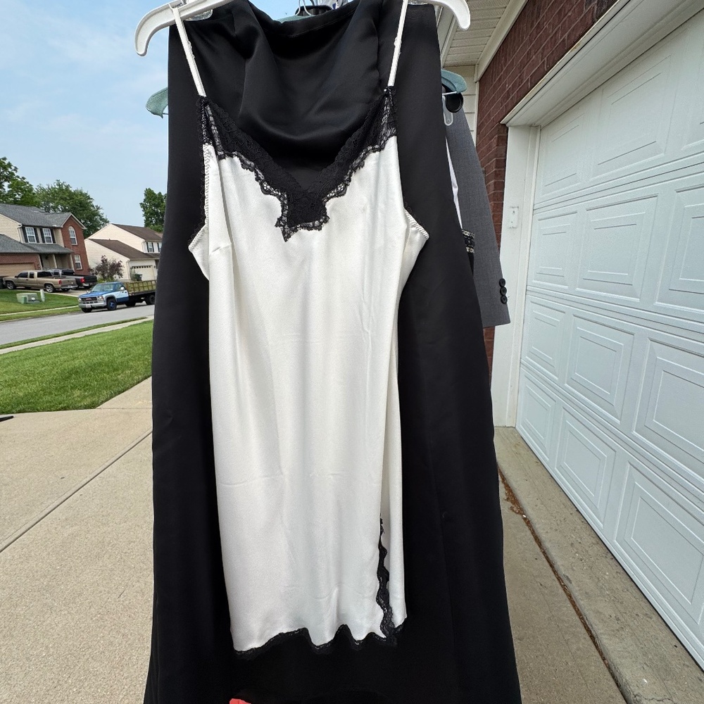 White with black lace trim lingerie